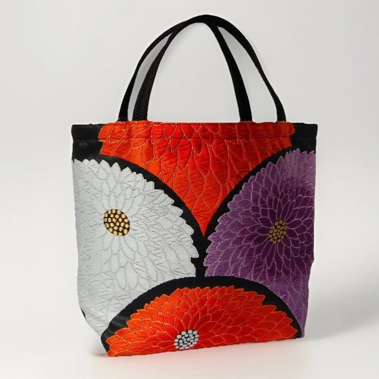 Kiku-zukushi 菊尽くし Vintage Obi Silk Tote in Black Multi