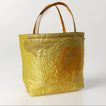 Rangiku 乱菊 Chrysanthemum Vintage Obi Silk Tote in Yellow Gold