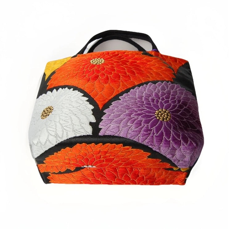 Kiku-zukushi 菊尽くし Vintage Obi Silk Tote in Black Multi