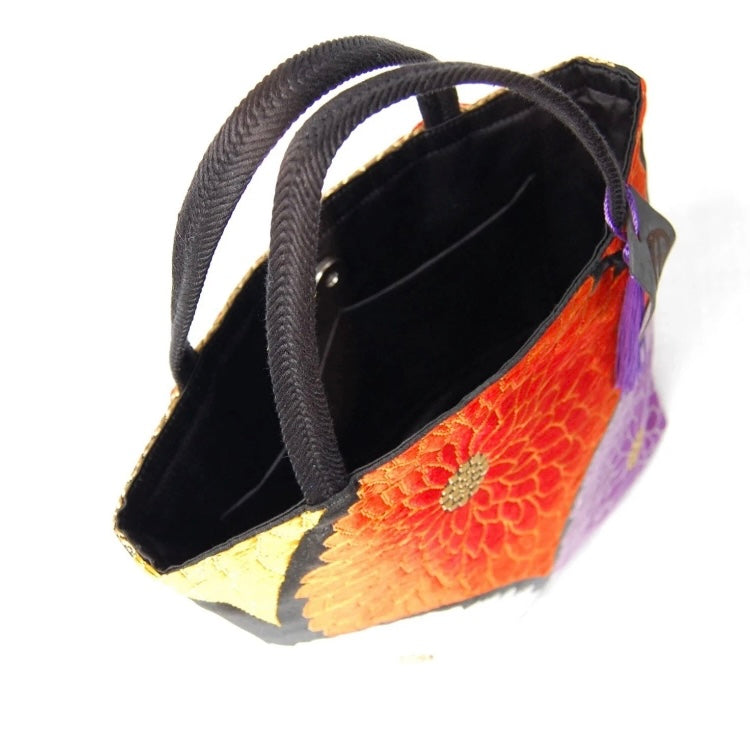 Kiku-zukushi 菊尽くし Vintage Obi Silk Tote in Black Multi