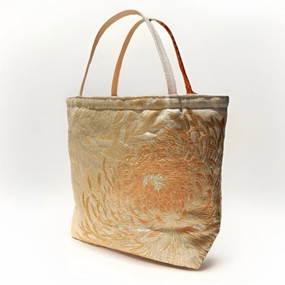 Rangiku 乱菊 Chrysanthemum Vintage Obi Silk Tote in Beige Gold