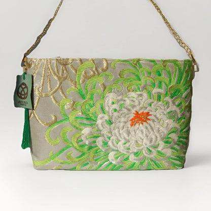 Vintage Fukuro Obi Shoulder Bag — Lavender Silver Ran-Giku Silk