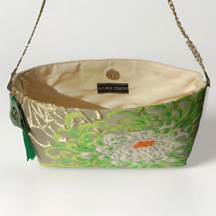 Vintage Fukuro Obi Shoulder Bag — Lavender Silver Ran-Giku Silk