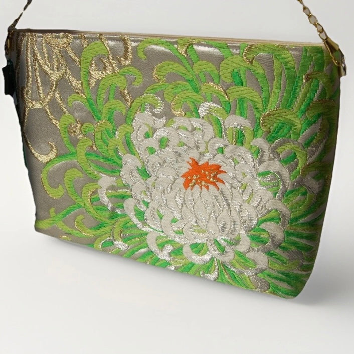 Vintage Fukuro Obi Shoulder Bag — Lavender Silver Ran-Giku Silk