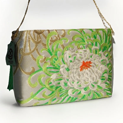 Vintage Fukuro Obi Shoulder Bag — Lavender Silver Ran-Giku Silk
