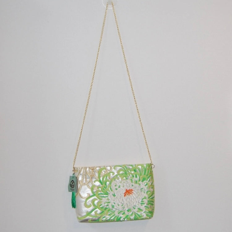 Vintage Fukuro Obi Shoulder Bag — Lavender Silver Ran-Giku Silk