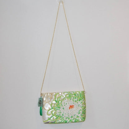 Vintage Fukuro Obi Shoulder Bag — Lavender Silver Ran-Giku Silk