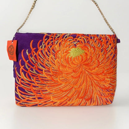 Vintage Fukuro Obi Shoulder Bag — Purple & Orange Ran-Giku Silk