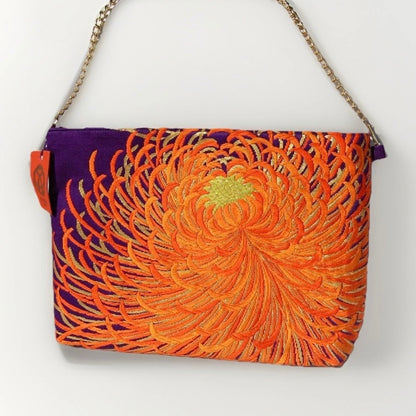 Vintage Fukuro Obi Shoulder Bag — Purple & Orange Ran-Giku Silk