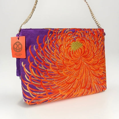 Vintage Fukuro Obi Shoulder Bag — Purple & Orange Ran-Giku Silk