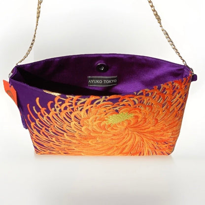 Vintage Fukuro Obi Shoulder Bag — Purple & Orange Ran-Giku Silk