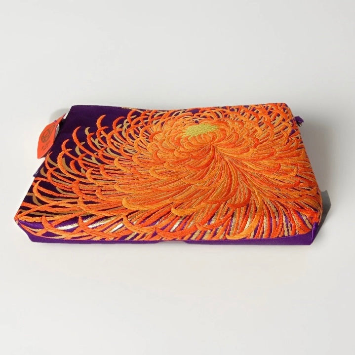 Vintage Fukuro Obi Shoulder Bag — Purple & Orange Ran-Giku Silk