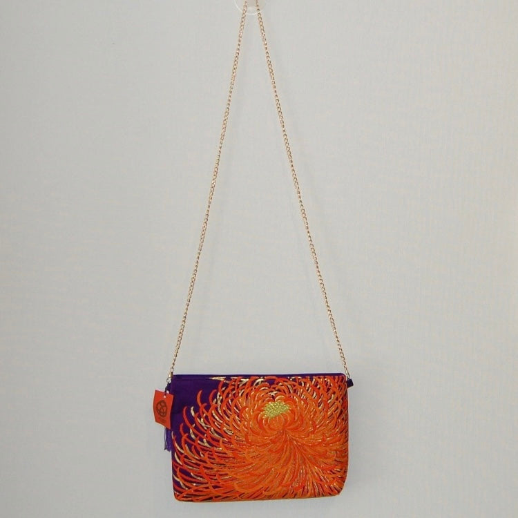 Vintage Fukuro Obi Shoulder Bag — Purple & Orange Ran-Giku Silk