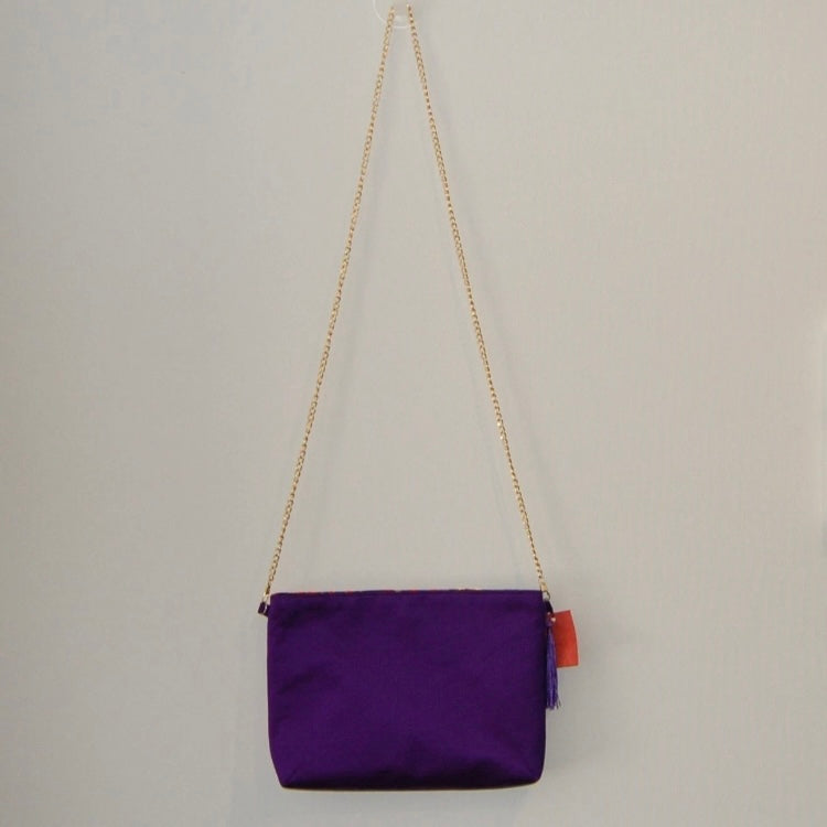 Vintage Fukuro Obi Shoulder Bag — Purple & Orange Ran-Giku Silk