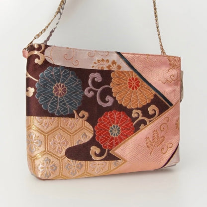 Vintage Fukuro Obi Shoulder Bag — Pink Kikko & Chrysanthemum Silk