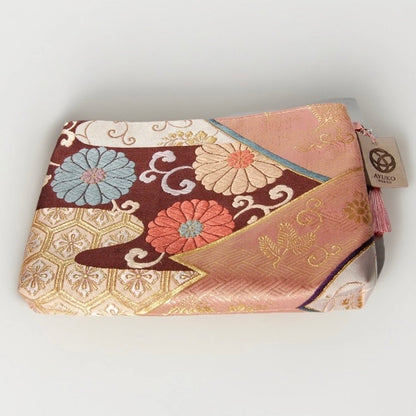 Vintage Fukuro Obi Shoulder Bag — Pink Kikko & Chrysanthemum Silk