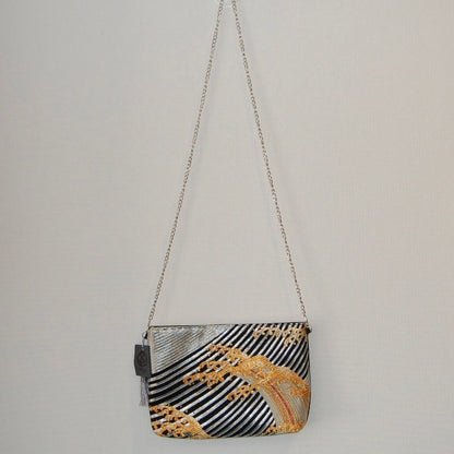 Vintage Nishijin-Ori Fukuro Obi Shoulder Bag — Gold Tate-Nami Wave Silk