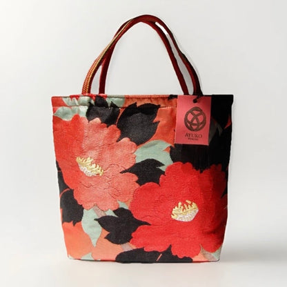 Vintage Fukuro Obi Mini Tote Bag — Hase-dera 長谷寺牡丹 Peony Silk