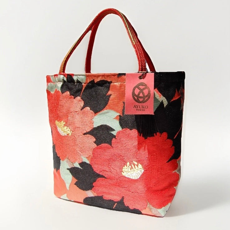Vintage Fukuro Obi Mini Tote Bag — Hase-dera 長谷寺牡丹 Peony Silk