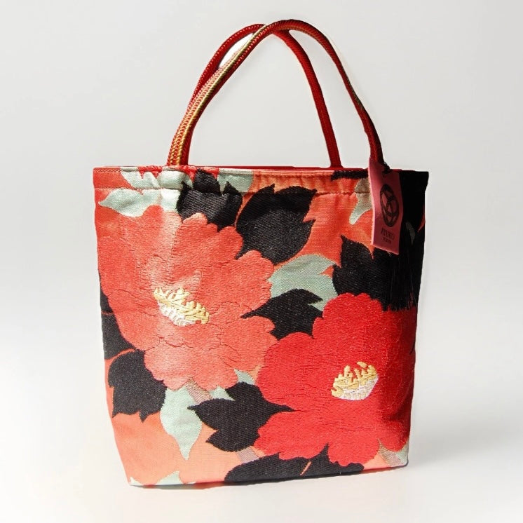 Vintage Fukuro Obi Mini Tote Bag — Hase-dera 長谷寺牡丹 Peony Silk