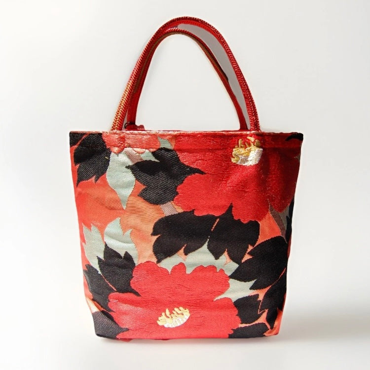 Vintage Fukuro Obi Mini Tote Bag — Hase-dera 長谷寺牡丹 Peony Silk