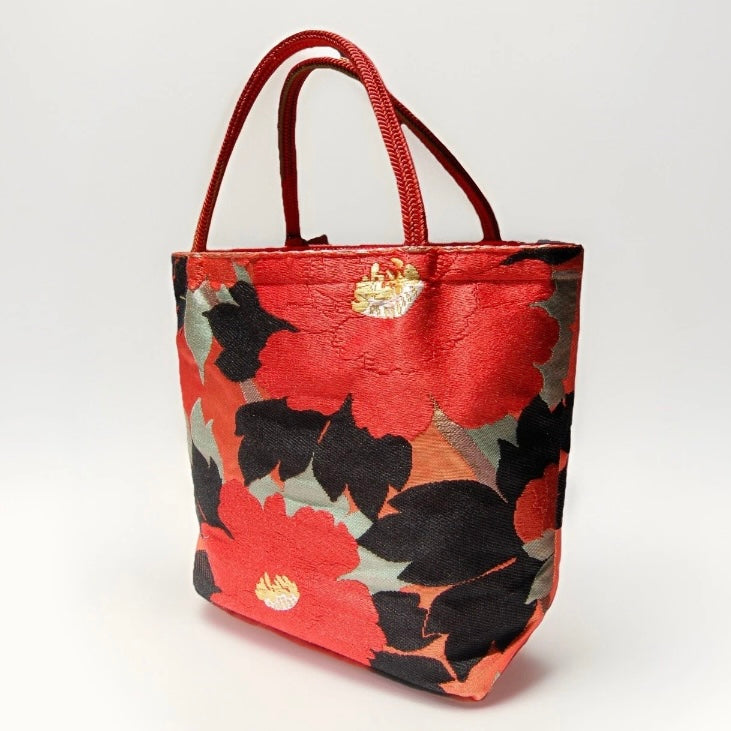Vintage Fukuro Obi Mini Tote Bag — Hase-dera 長谷寺牡丹 Peony Silk