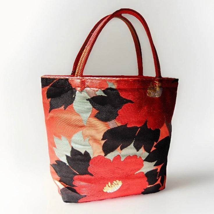 Vintage Fukuro Obi Mini Tote Bag — Hase-dera 長谷寺牡丹 Peony Silk