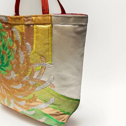 Two-Sided Rangiku 乱菊 Vintage Obi Silk Tote in Purple White Silver