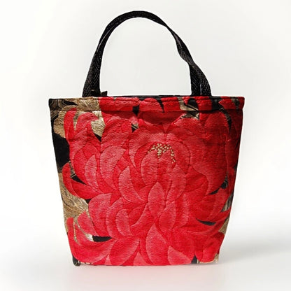 Rangiku 乱菊 Chrysanthemum Vintage Obi Silk Tote in Red Black