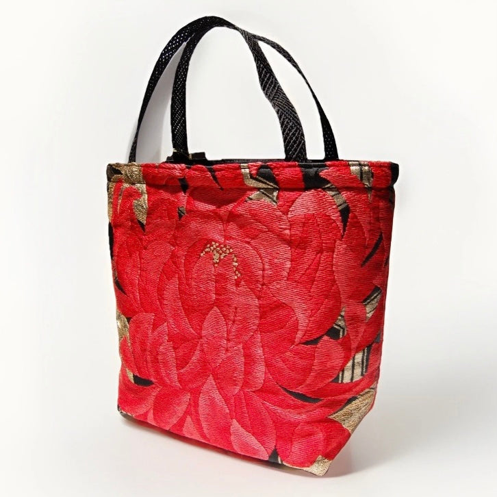 Rangiku 乱菊 Chrysanthemum Vintage Obi Silk Tote in Red Black