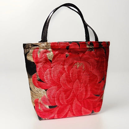 Rangiku 乱菊 Chrysanthemum Vintage Obi Silk Tote in Red Black