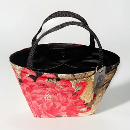 Rangiku 乱菊 Chrysanthemum Vintage Obi Silk Tote in Red Black