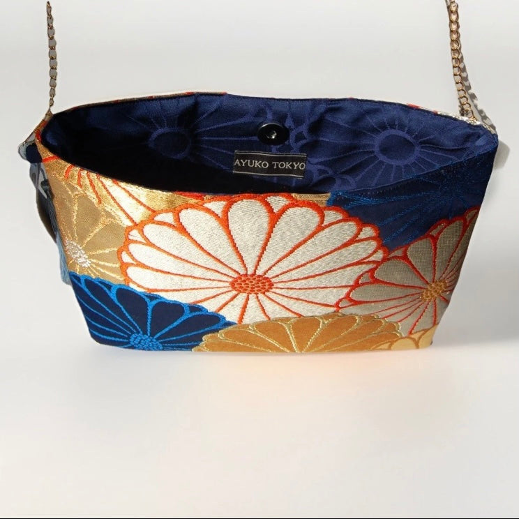 Vintage Fukuro Obi Shoulder Bag — Kiku-Zukushi 菊尽くし Chrysanthemum Silk
