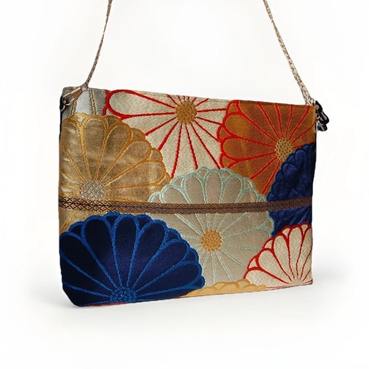 Vintage Fukuro Obi Shoulder Bag — Kiku-Zukushi 菊尽くし Chrysanthemum Silk