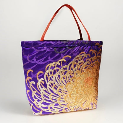 Rangiku 乱菊 Chrysanthemum Vintage Obi Silk Tote in Violet Gold