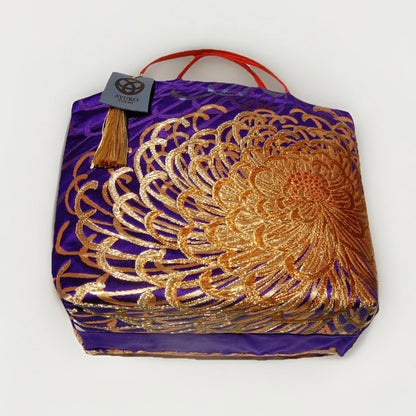 Rangiku 乱菊 Chrysanthemum Vintage Obi Silk Tote in Violet Gold