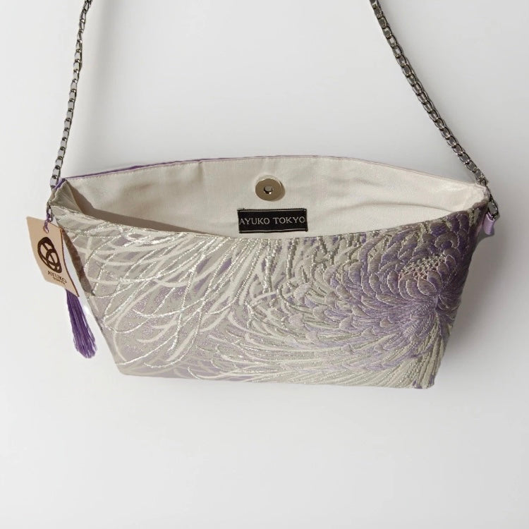 Vintage Fukuro Obi Shoulder Bag — Lavender Silver Ran-Giku Silk