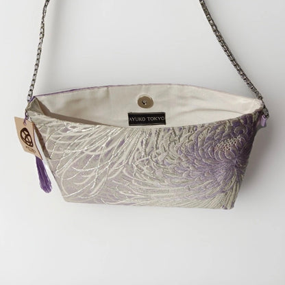Vintage Fukuro Obi Shoulder Bag — Lavender Silver Ran-Giku Silk