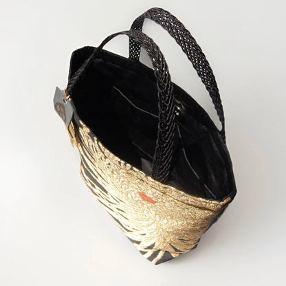 Rangiku Chrysanthemum Vintage Obi Silk Tote in Black Gold