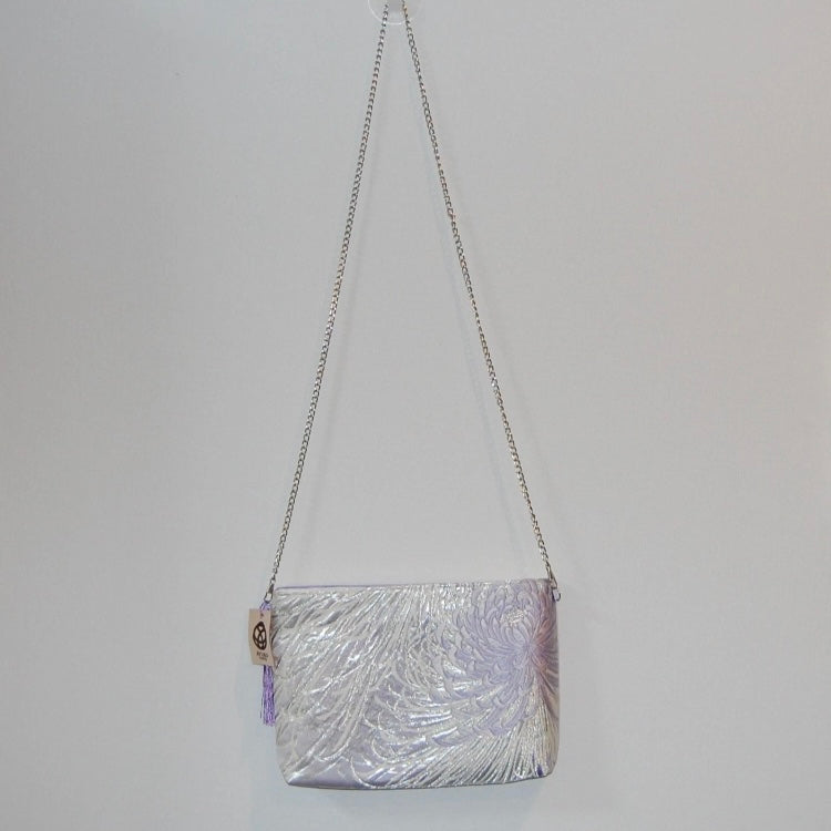 Vintage Fukuro Obi Shoulder Bag — Lavender Silver Ran-Giku Silk