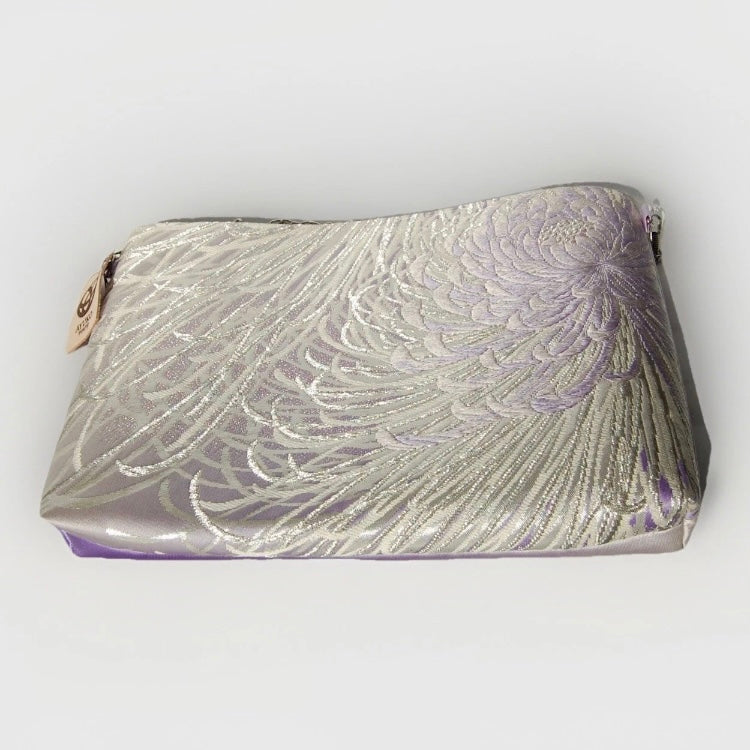 Vintage Fukuro Obi Shoulder Bag — Lavender Silver Ran-Giku Silk