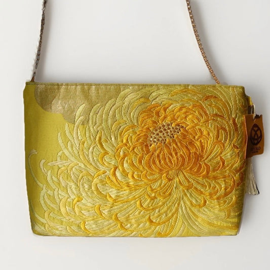 Vintage Fukuro Obi Shoulder Bag — Yellow Gold Ran-Giku Silk