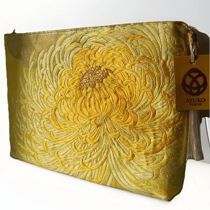 Vintage Fukuro Obi Shoulder Bag — Yellow Gold Ran-Giku Silk