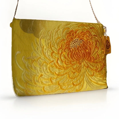 Vintage Fukuro Obi Shoulder Bag — Yellow Gold Ran-Giku Silk