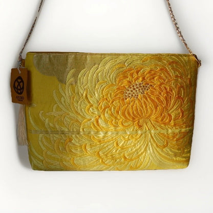 Vintage Fukuro Obi Shoulder Bag — Yellow Gold Ran-Giku Silk