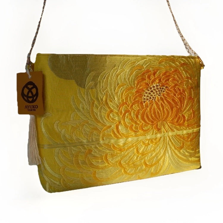 Vintage Fukuro Obi Shoulder Bag — Yellow Gold Ran-Giku Silk
