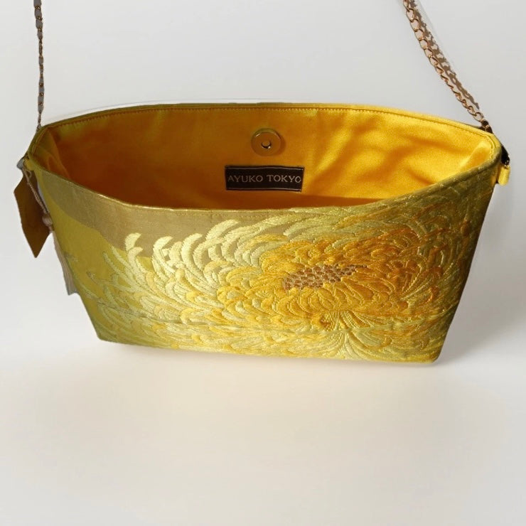Vintage Fukuro Obi Shoulder Bag — Yellow Gold Ran-Giku Silk