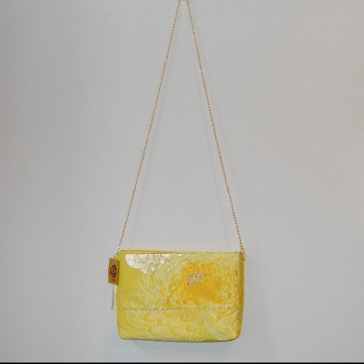 Vintage Fukuro Obi Shoulder Bag — Yellow Gold Ran-Giku Silk