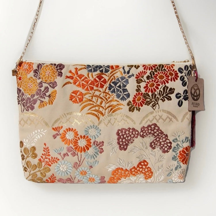vintage Silk Obi Shoulder Bag — Zipper-Secure Crossbody with Karakusa Floral Motif