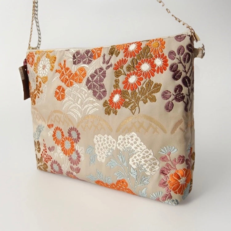 vintage Silk Obi Shoulder Bag — Zipper-Secure Crossbody with Karakusa Floral Motif